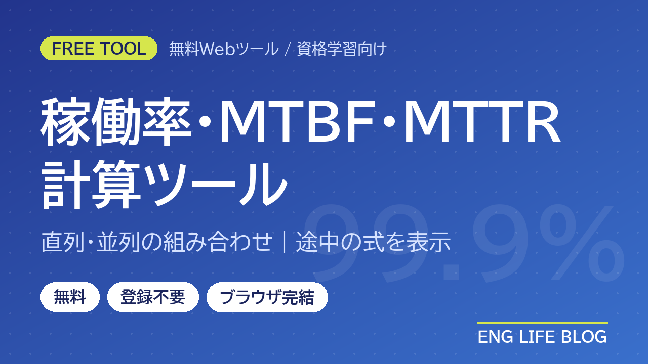 稼働率計算ツール【無料・登録不要】MTBF・MTTRと直列・並列システムの稼働率を途中式付きで計算